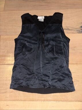 Black Satin Tie-Front Sleeveless Top
